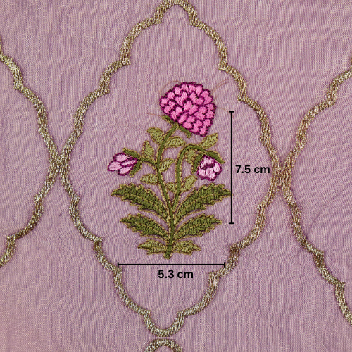 Nasreen Jaal on Deep Mauve Silk Tissue  Embroidered Fabric