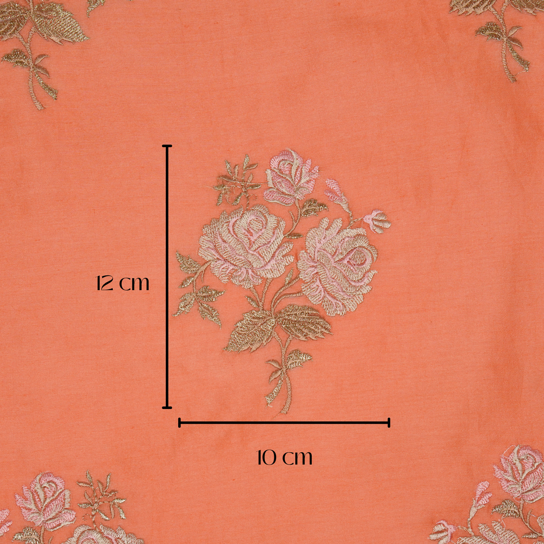 Kaasni Floral Buta on Dark Peach Silk Chanderi Embroidered Fabric