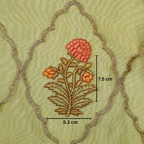 Nasreen Jaal on Olive Silk Tissue  Embroidered Fabric