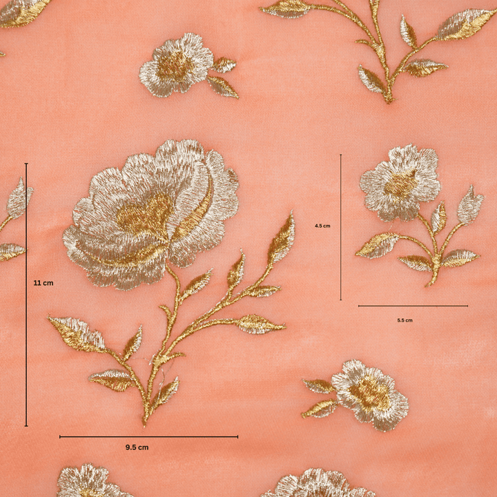 Hanvika Jaal on Peach Silk Georgette Embroidered Fabric