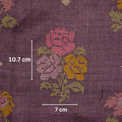 Noorain Buta On Aubergine Tussar Silk Embroidered Fabric