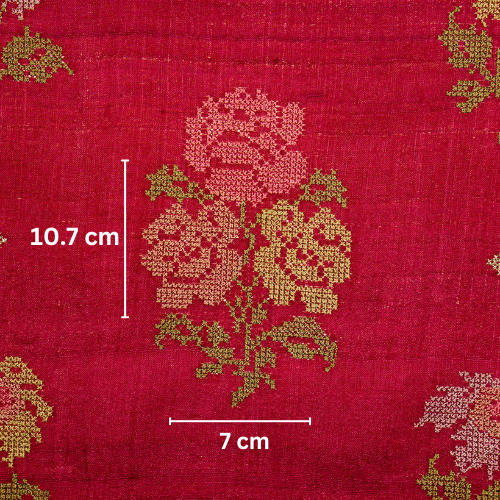 Noorain Buta On Magenta Tussar Silk Embroidered Fabric