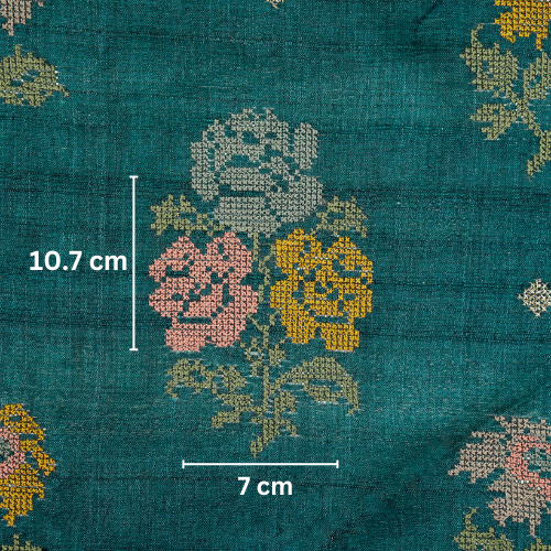 Noorain Buta On Teal Blue Tussar Silk Embroidered Fabric