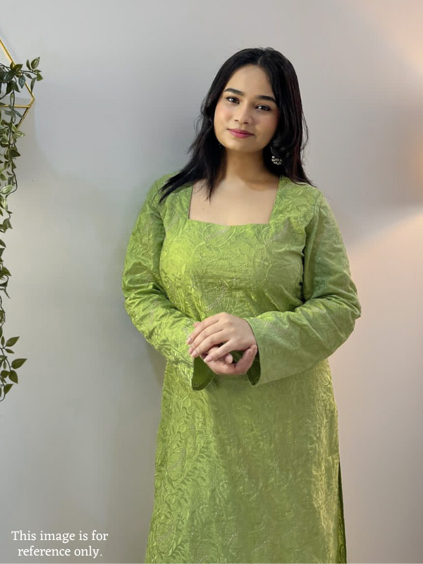 Vihana Jaal Unstitched Embroidered Kurti Fabric Set on Pista Green Malmal