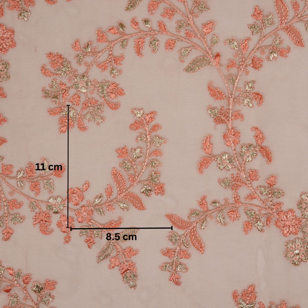 Aatrayi Jaal on Light Peach Silk Organza Embroidered Fabric