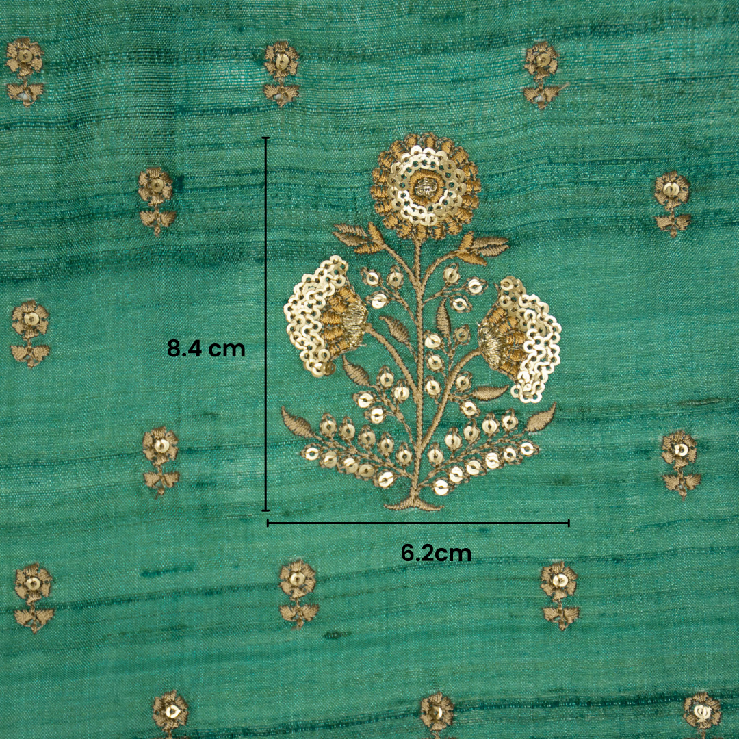 Teal Tussar Silk Lina Mix Buta Embroidered Fabric