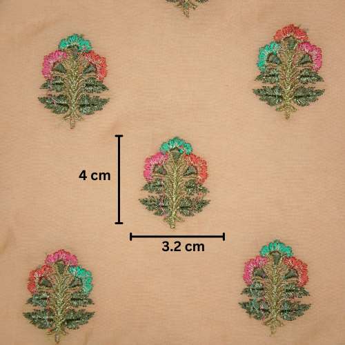 Pushpi Buti on Peach Silk Chanderi Embroidered Fabric