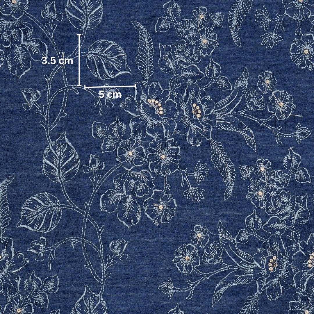 Shadia Jaal on Navy Blue Munga Silk Embroidered Fabric
