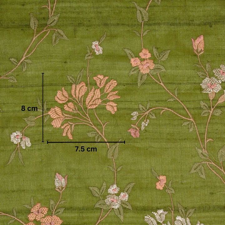Fida Jaal On Olive Tussar Silk Embroidered Fabric