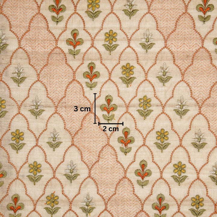 Huma Jaal On Natural Tussar Silk Embroidered Fabric