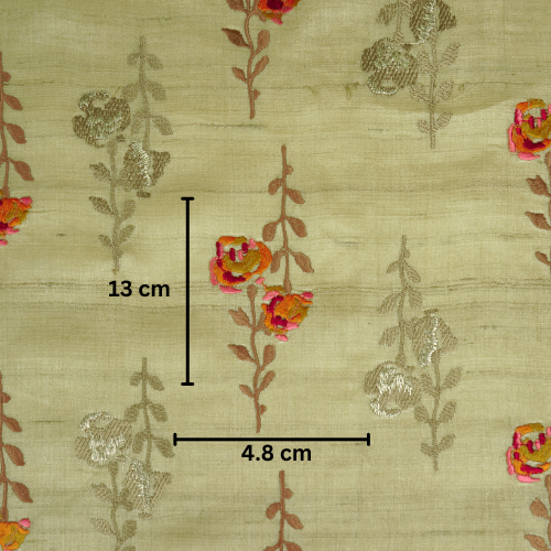 Noura Buta On Beige Tussar Silk Embroidered Fabric