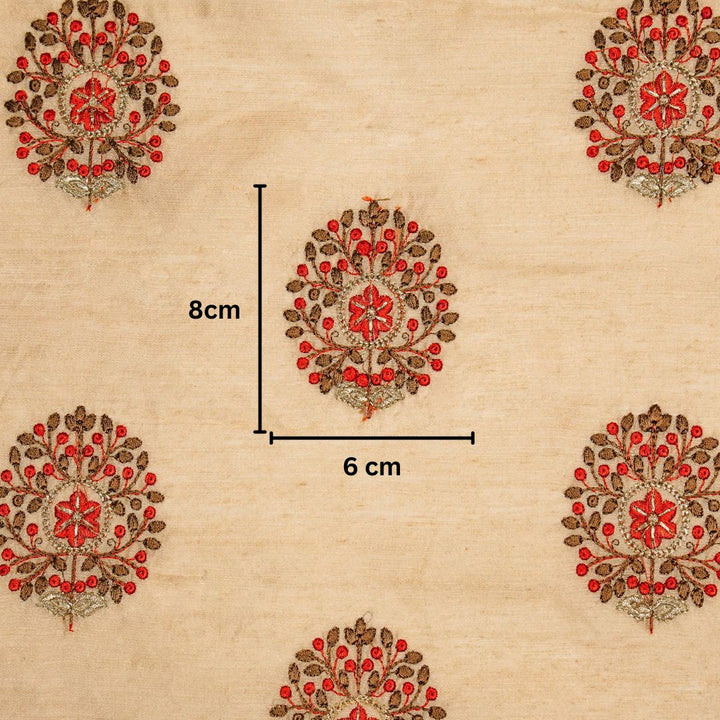 Taaliah Buta on Natural/Red Rust Munga Silk Embroidered Fabric