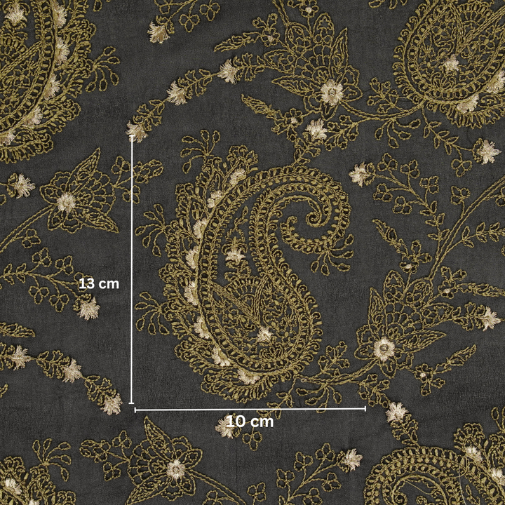 Afifa Jaal on Black Semi Georgette Embroidered Fabric