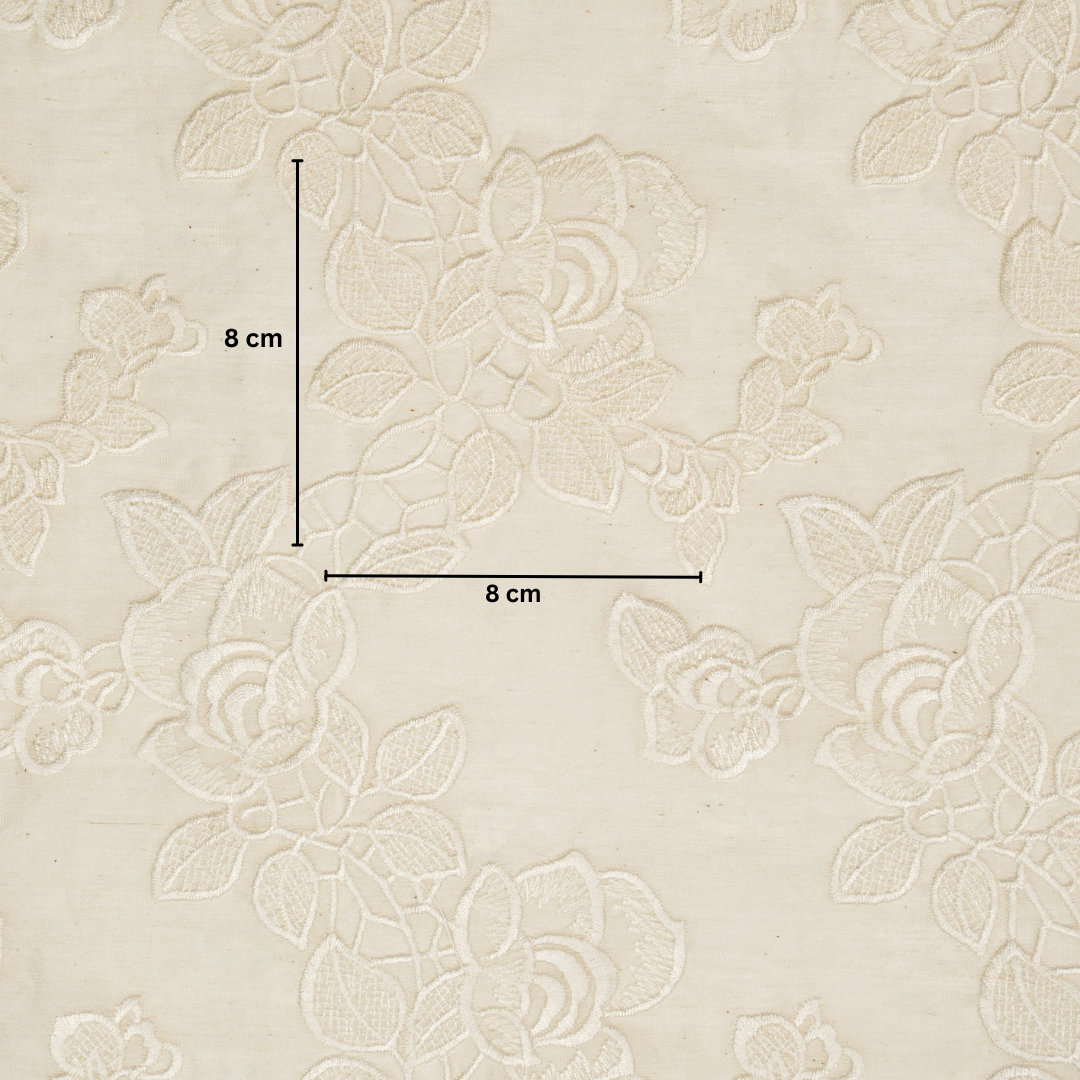 Ivory Silk Chanderi Manasvi Jaal Embroidered Fabric