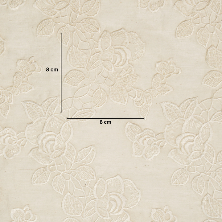 Ivory Silk Chanderi Manasvi Jaal Embroidered Fabric