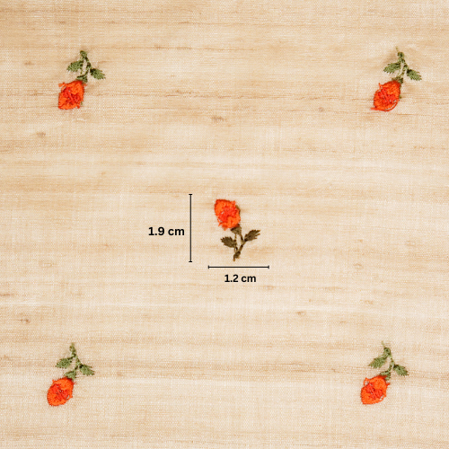 Kuhu Tiny Buti on Natural/Orange Tussar Silk Embroidered Fabric