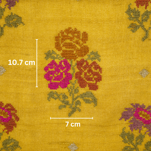 Noorain Buta On Gold Tussar Silk Embroidered Fabric