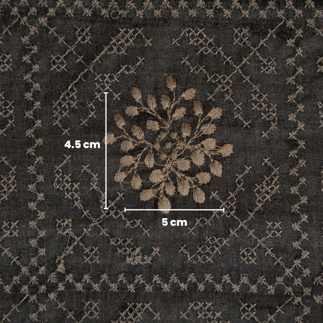 Black Tussar Silk Zara Jaal Embroidered Fabric