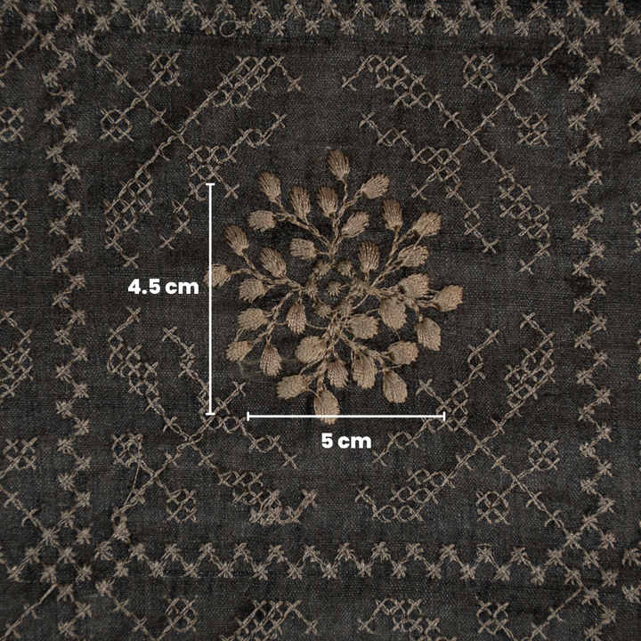Black Tussar Silk Zara Jaal Embroidered Fabric