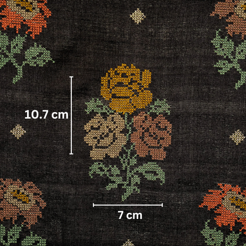 Noorain Buta On Black Tussar Silk Embroidered Fabric