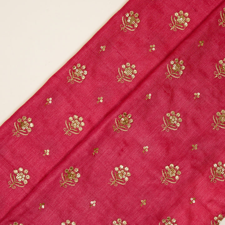 Naaz Buti On Tomato Tussar Silk Embroidered Fabric