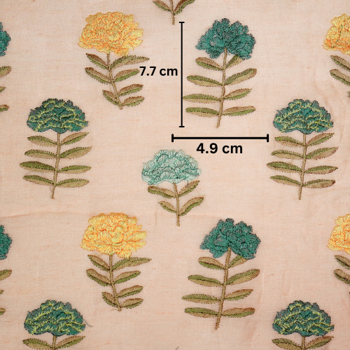 Nayla Buta on Peach Silk Linen Embroidered Fabric