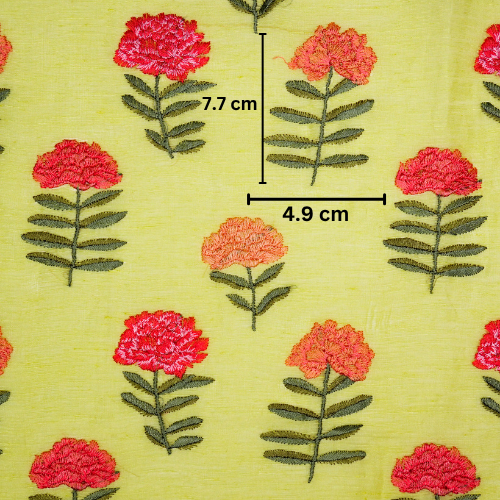 Nayla Buta on Lemon  Silk Linen Embroidered Fabric