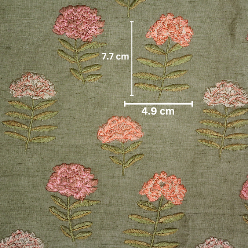 Nayla Buta on Moss/Green  Silk Linen Embroidered Fabric