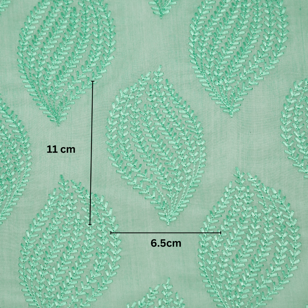 Avira Buta on Mint Green Munga Silk Embroidered Fabric