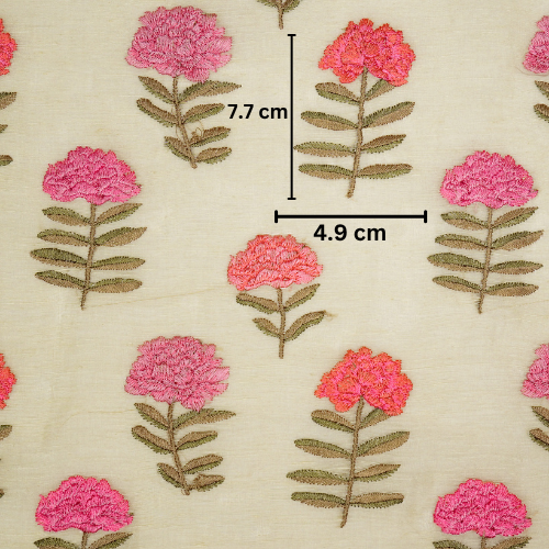 Nayla Buta on Cream Silk Linen Embroidered Fabric