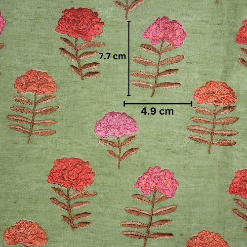 Nayla Buta on Sea Green Silk Linen Embroidered Fabric