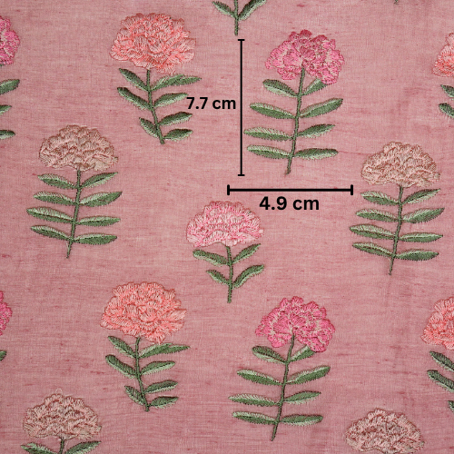 Nayla Buta on Onion/Pink  Silk Linen Embroidered Fabric