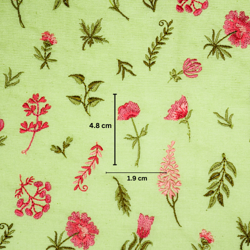 Grishma Buta Buti Mixture on Pista Cotton Linen Embroidered Fabric