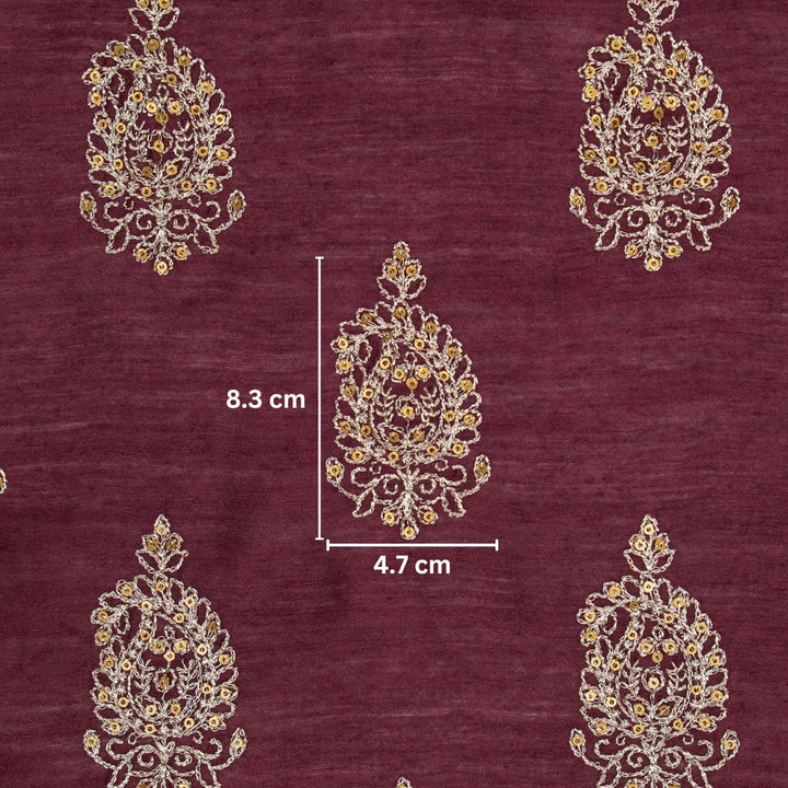 Chaitali Buta on Wine Munga Silk Embroidered Fabric
