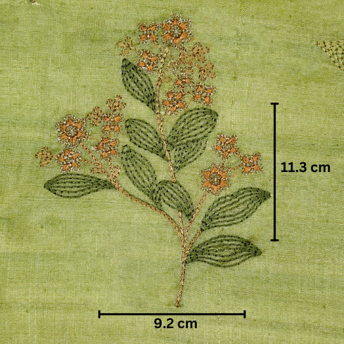 Kisalay Buta On Olive Green Tussar Silk Embroidered Fabric
