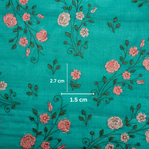 Meenal Jaal On Turquoise Tussar Silk Embroidered Fabric