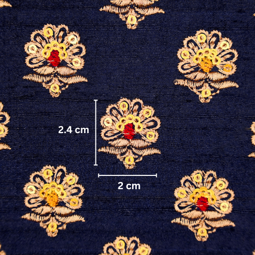 Muneer Buti on Navy Blue  Raw Silk Embroidered Fabric