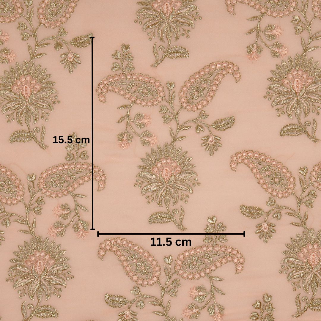 Fulva Jaal on Light Peach Georgette Embroidered Fabric