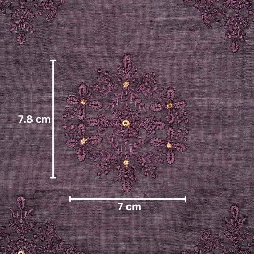 Raima Buta on Aubergine Munga Silk Embroidered Fabric