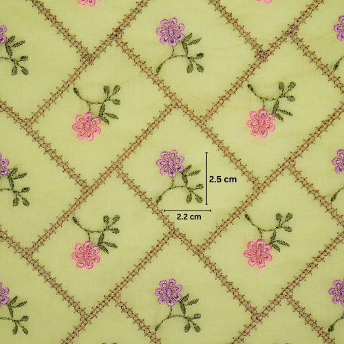 Tarika Jaal on Light Lemon  Malmal Embroidered Fabric