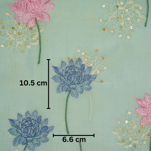 Nahla Buta on Sky Blue Cotton Silk Embroidered Fabric