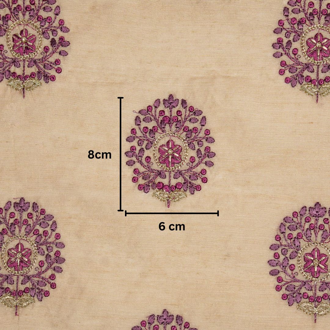 Taaliah Buta on Natural/Aubergine Munga Silk Embroidered Fabric
