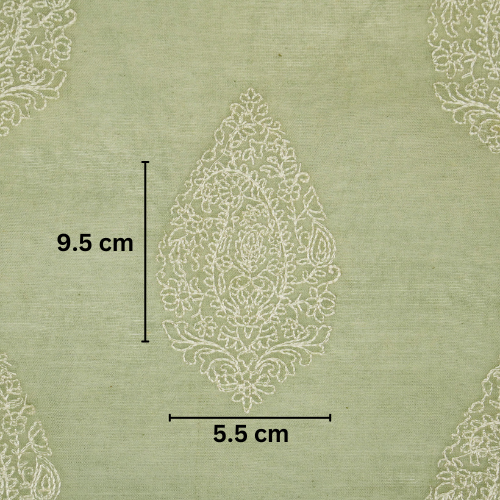 Meherza Buta on Moss Grey Cotton Silk Embroidered Fabric