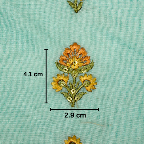 Gulika Buta Buti Mixture  on Turquoise Silk Chanderi Embroidered Fabric