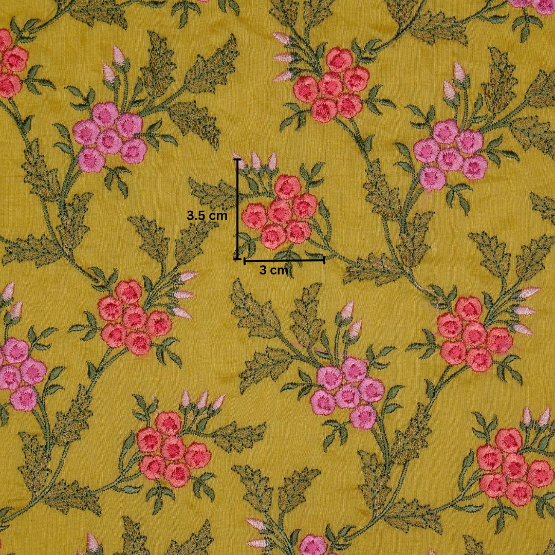 Dainty Floral Jaal on Gold Cotton