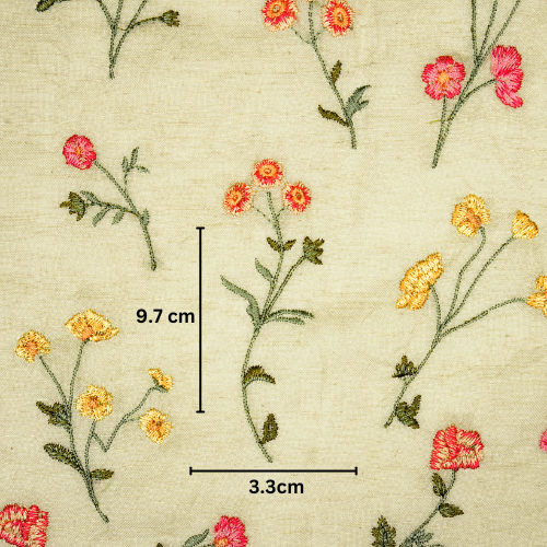 Raina Buta on Ecru Cotton Linen Embroidered Fabric