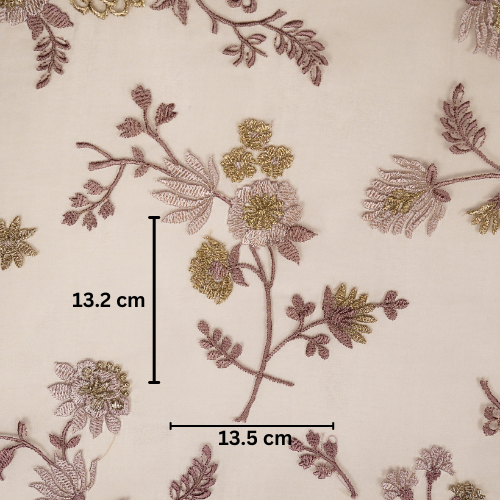 Komal Buta on Lavender Silk Organza Embroidered Fabric