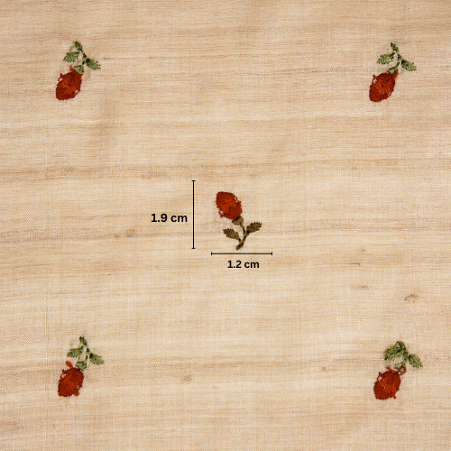 Kuhu Tiny Buti on Natural/Red Tussar Silk Embroidered Fabric