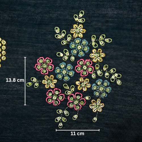 Abeer Bunch Buta on Navy Blue Silk Chanderi Embroidered Fabric