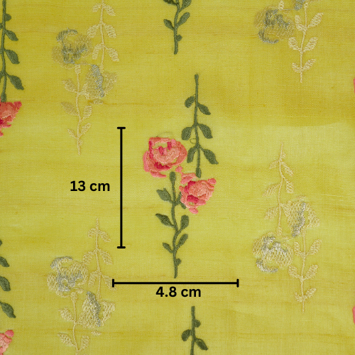 Noura Buta On Lemon Tussar Silk Embroidered Fabric